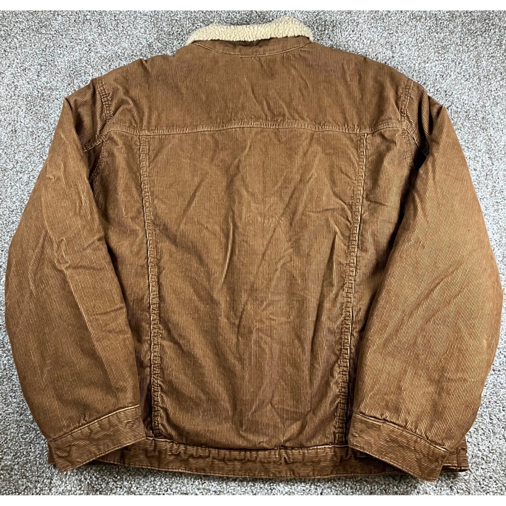 GAP Mens XXL Brown Corduroy Sherpa Lined Trucker Jacket Tan Pockets Insulated - Picture 7 of 11